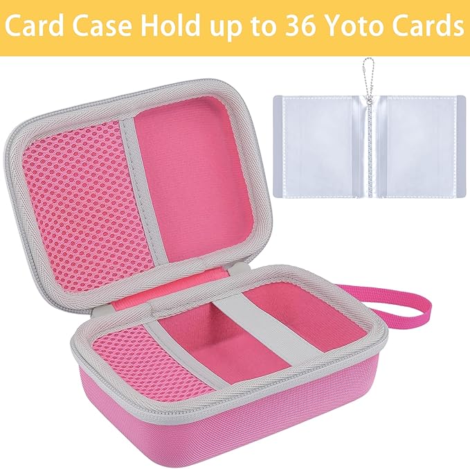co2CREA Hard Case Compatible with Yoto Mini 2024 Edition Kids Audio Music Player Children Speaker Plays Audiobook Cards Radio and Card Case Hold up to Yoto 36 Cards, Pink Case + White Zipper