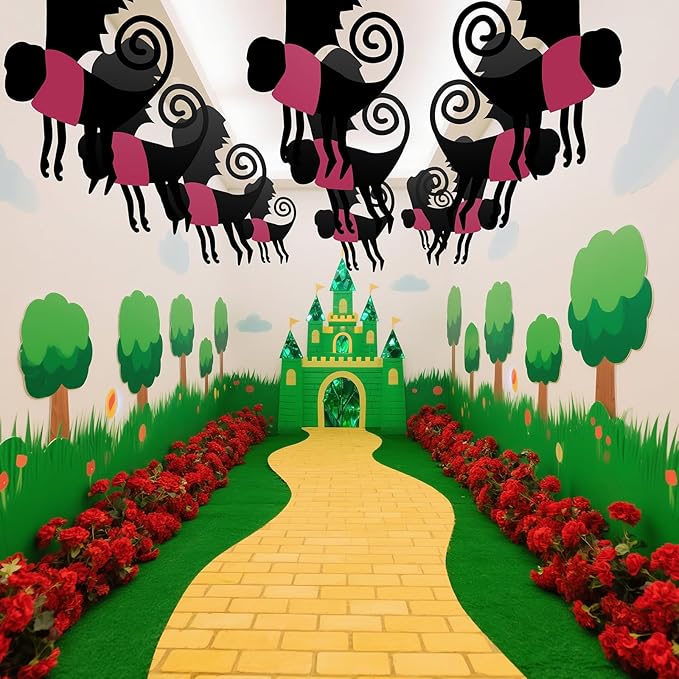 Preboun 15 Pcs Wizard Party Flying Hanging Monkey Decorations, Flying Hanging Monkey Banner Ceiling Decor for Classroom Pink and Black Wizard Party Decoration(Rose Pink, Funny)
