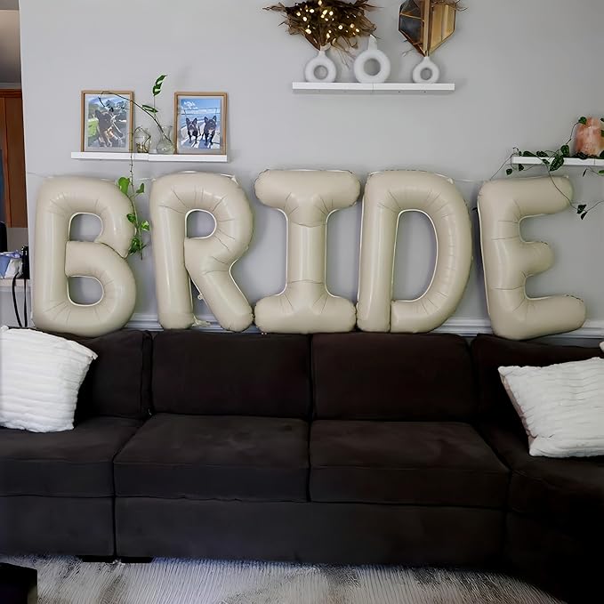 40 Inch Beige BRIDE Balloons Bachelorette for Bridal Shower, Cream White Sand Bride Mylar Foil Banner Letter Sign, Bridal Balloon Banner for Wedding Engagement Bride To Be Party Favors Decorations
