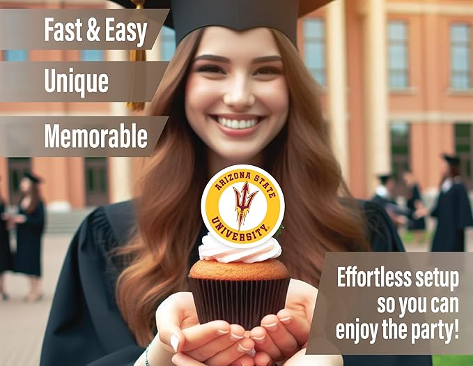 Arizona State Cupcake Topper Party Supplies for ASU Football, Birthday, Graduation Party Decorations (24 Pieces) (Arizona State Sun Devils)