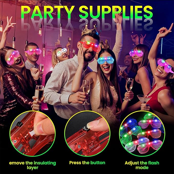 120 Pack LED Glasses ,6 Colors Light Up Glasses Glow In The Dark Party Supplies , Party Glasses for Adults , Glow Shutter Glasses for Valentines Day , New Year's Eve Decoration , Birthday