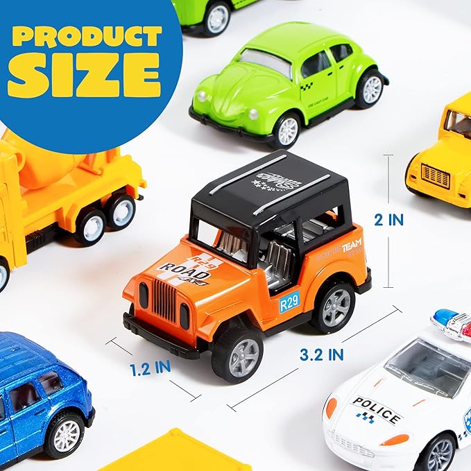 JOYIN 20PCS Die Cast Pull Back Cars, Metal Toy Cars, Car Toys Bulk, Vehicle Set for Toddlers, Kids Party Favors, Cake Toppers, Stocking Stuffers, Race Cars Toys for Boys, Easter Basket