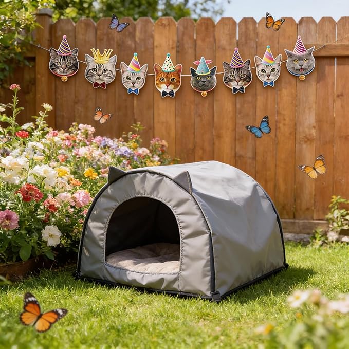 Cat Banner Decor, Cat Birthday Party Decorations Backdrop for Kids Girls Boys Animal Theme Party Supplies, Cat Hanging Paper Garland Sign for Party Photo Prop Room Decor