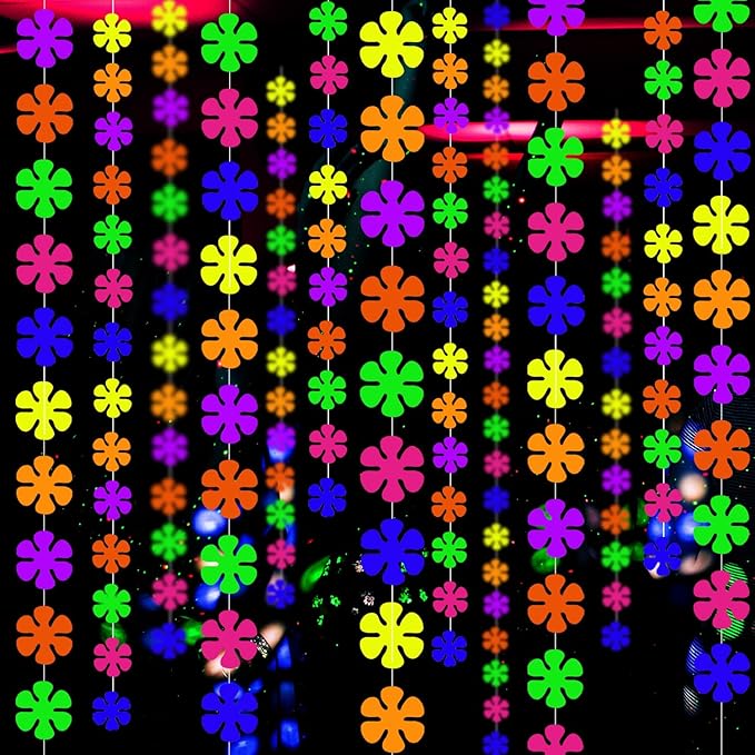 120 ft UV Paper Windmill Flowers Neon Garland Streamers Black Light Neon Decorations for Dark Glow Party UV Reactive Neon Party Favors Glow in The Dark Party Supplies for Birthday Banner Garlands