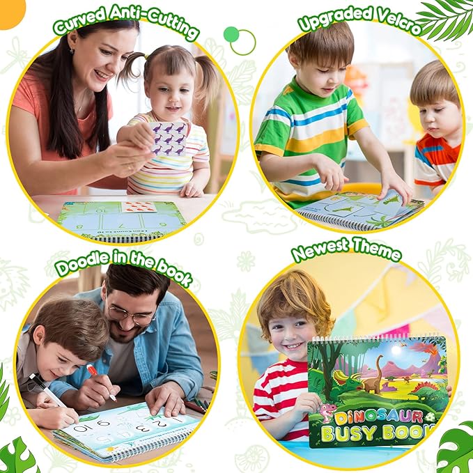 MDINGTD Dinosaur Toys for Kids 3-5, My Preschool Busy Book Montessori Toys for 3 4 5 6 7 Year Old Boys Girls Preschool Learning Homeschool Activities Birthday Gifts for Kids Ages 2-4 5-7