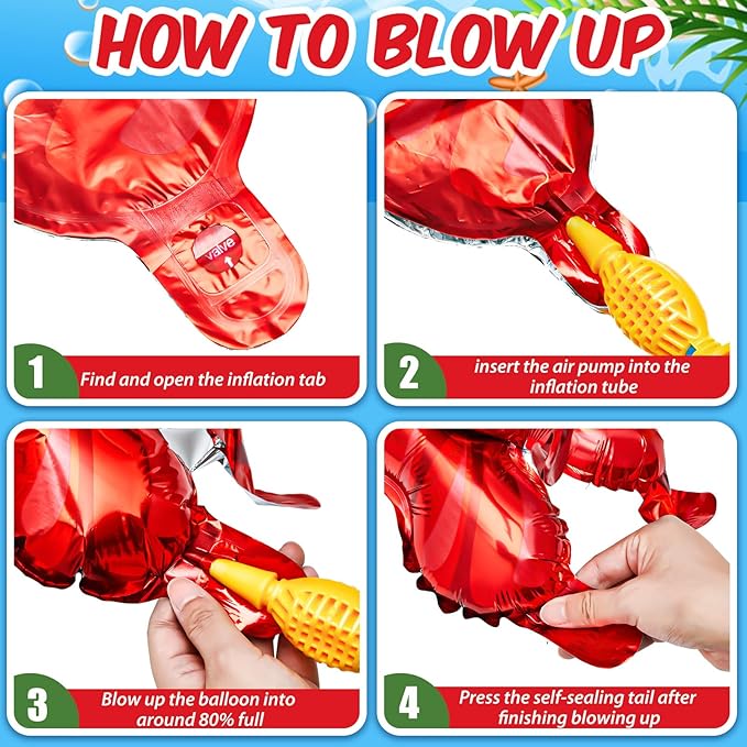 6 Pieces Giant Lobster Crawfish Balloons Simulation Sea Animal Foil Balloons for Birthday Party Decoration Home Office Party Favors Supplies(Vivid)