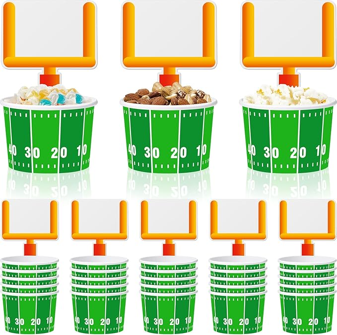 Suclain 24 Set Football Bowls Snacks Paper Cups Disposable Football Party Decorations Supplies Favors with Tailgate Cards for Kids Tailgate Games Birthday Sports Events Popcorn