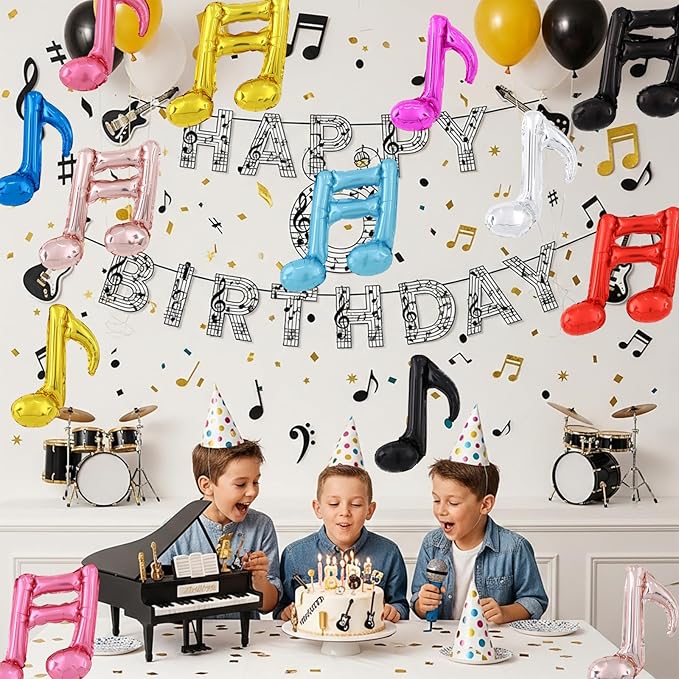 TONIFUL 18Pcs Rainbow Music Balloons Music Notes Party Decorations Music Themed Party Supplies Music Note Aluminum Foil Balloons For Birthday Baby Shower Celebrations Outdoor Party