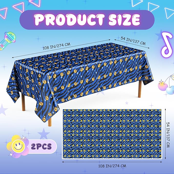 2 Pcs Birthday Party Decorations Plastic Cute Birthday Tablecloth 108 x 54 Inches Disposable Rectangle Tablecover for Boys Girls Kids Baby Shower Party Supplies (Eye)