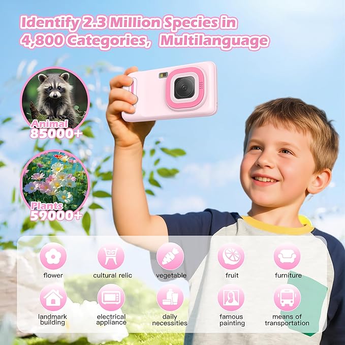 AI Kids Camera for 3–11 Year Old Boys and Girls, AI Learning Digital Video Camera with with Object Recognition, Best Birthday, WiFi Kids Toy Camera 16GB (Pink)