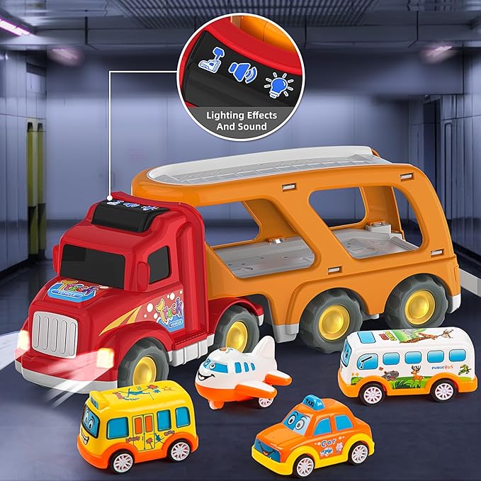 Veslier Toddler Toys Car for Boys Girls Age 2-4 3-5, 5 in 1 Carrier Transport City Vehicles Toys,Kids Toy Cars for Toddlers, Christmas Birthday Gift for Toddlers 3+.