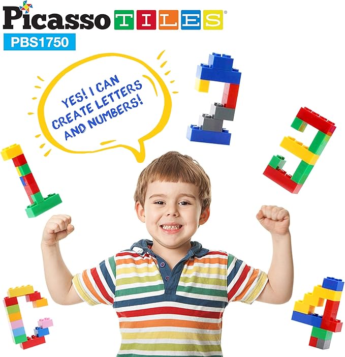 PicassoTiles 1750 PCS Building Block Tiles Creative Shapes to Enhance Imaginative Play Unique Set to Build Houses Numbers Animals and More Vibrant STEM Toys Washable for Learning Education Ages 3+