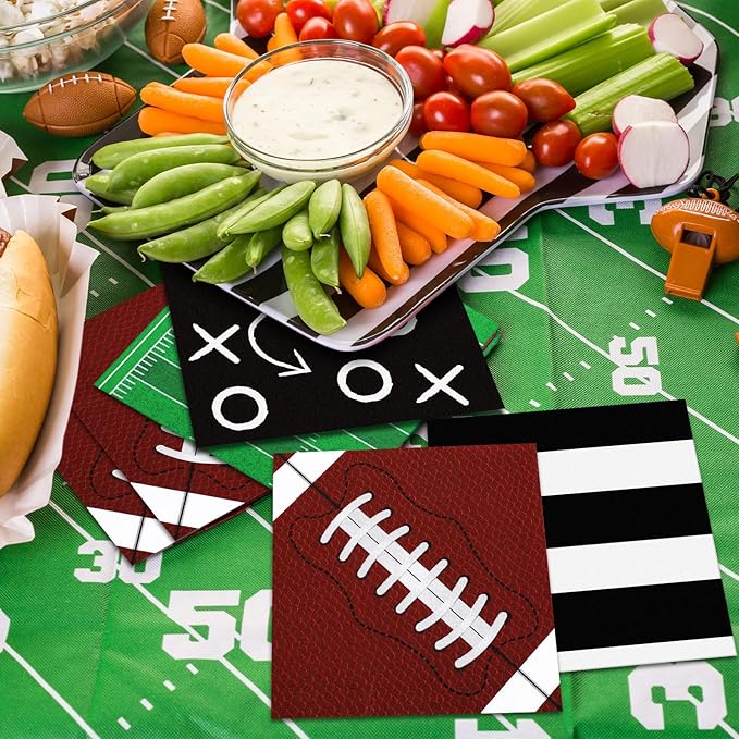 100 Pcs Football Napkins Football Party Decorations 4 Designs Sports Napkins Party Supplies for Sports Game Day Birthday Events Supplies Birthday Tailgate Decorations