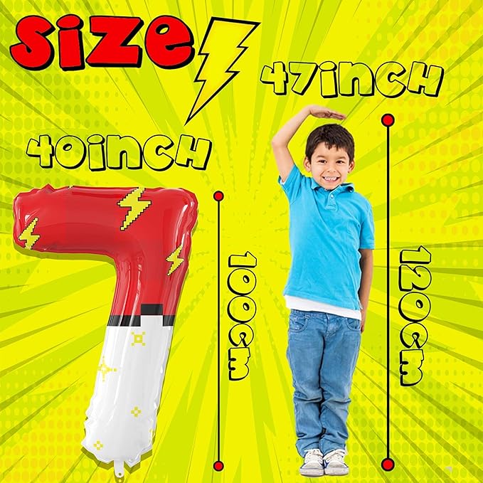 40 Inch Red White Cartoon Theme Number Balloons Large Birthday Party Number Balloons Cartoon Animation for Kids Birthday Party Decoration Supplies (Number 7)