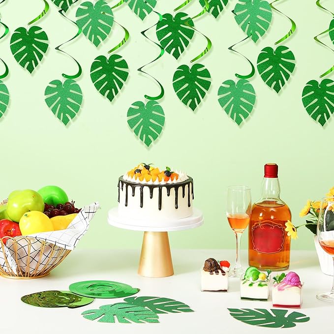 32 Pcs Hawaiian Luau Party Palm Leaves Swirl Decorations Hanging Ceiling Green Decoration Tropical Party for Summer Baby Shower Birthday Supplies (Cute Style)