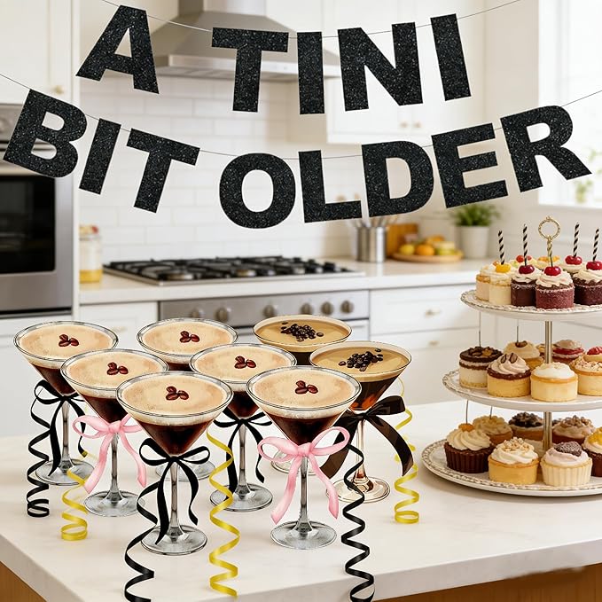 Martini Themed Birthday Party Decorations,Glitter Black A TINI BIT OLDER Banners with Hanging Swirls,for Adults Women Men Birthday Party Decor Supplies