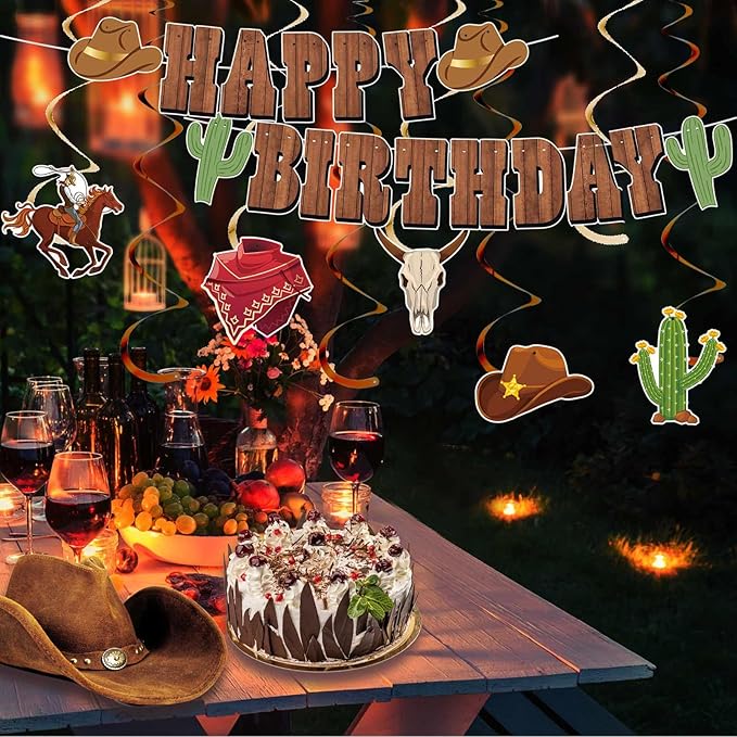 Western Party Decorations, Pre-Strung Western Birthday Banner,Cowboy Birthday Party Decorations, Rodeo Birthday Decorations,Western Birthday Party Decorations and Hanging Swirls, Cowboy Party Decorations