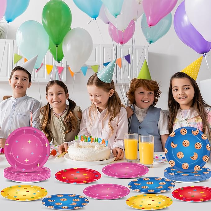 48 Pcs Street Theme Party Supplies Cookies Paper Plates Decorations Cartoon Friends Disposable Dessert Plates 7 Inch Cookie Street Theme Party Decorations for Boys Girls Baby Shower Birthday Favors
