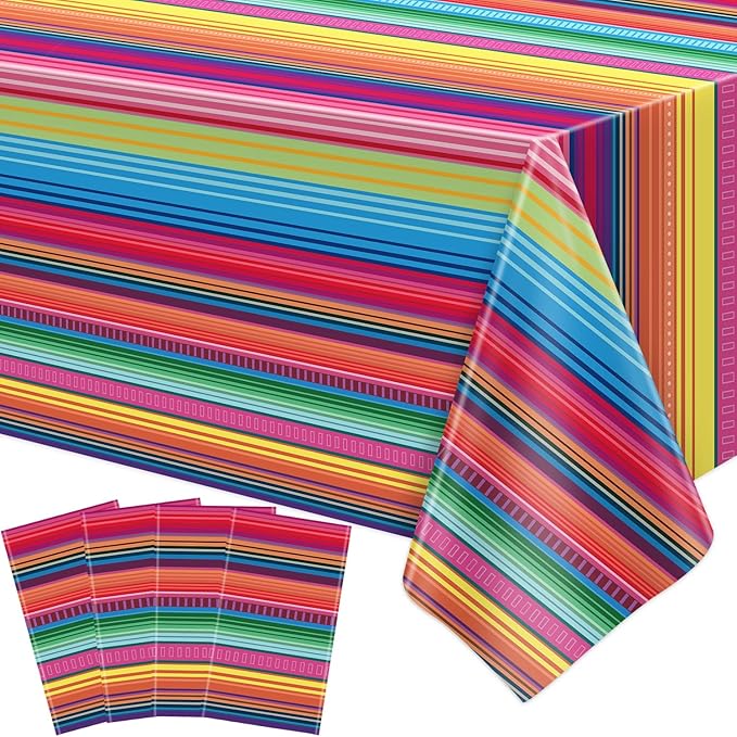 4Pcs Mexican Fiesta Striped Party Tablecloth Mexican Serape Tablecloths for Mexican Wedding Birthday Party Decorations Outdoor Indoor Party Supplies