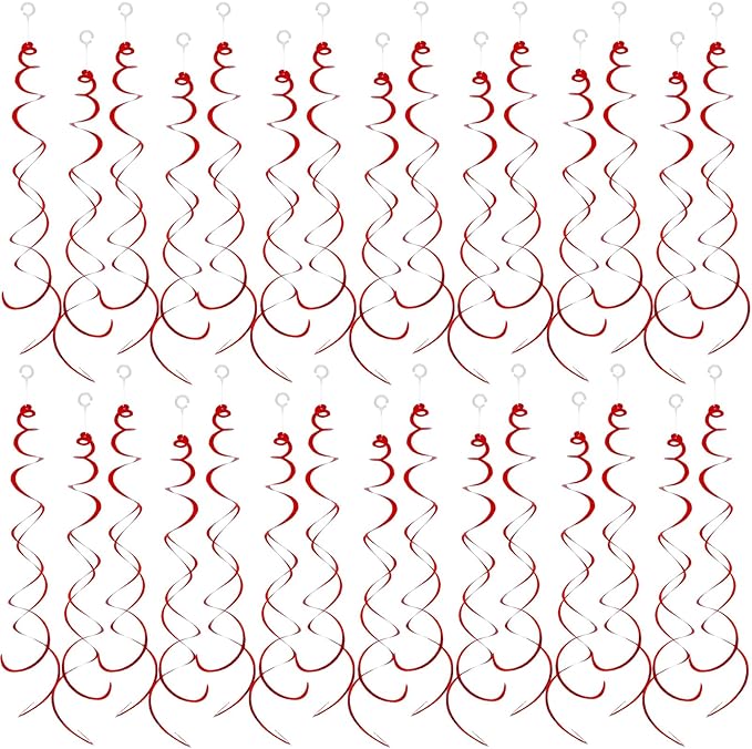 30 Pieces Hanging Swirl Party Decorations Ceiling Spiral Plastic Streamer for Birthday Graduation Wedding Celebration Baby Shower Party（Red）
