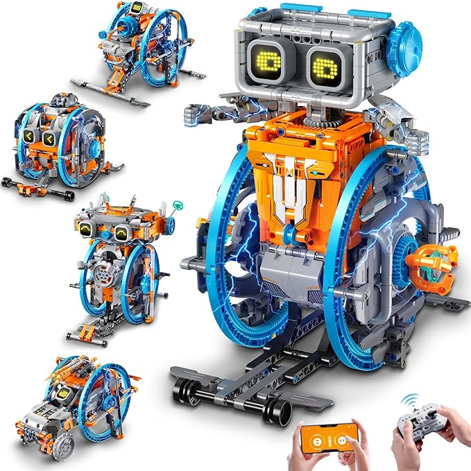 RC Robot Toys with Changeable LED Eyes & Sound, App & Remote Control Rechargeable Robotics with Unqiue Wheel Design 5-in-1 Model Kit Gift for Kids Boys Girls Teens Age 12+ Years Old(783 PCS)