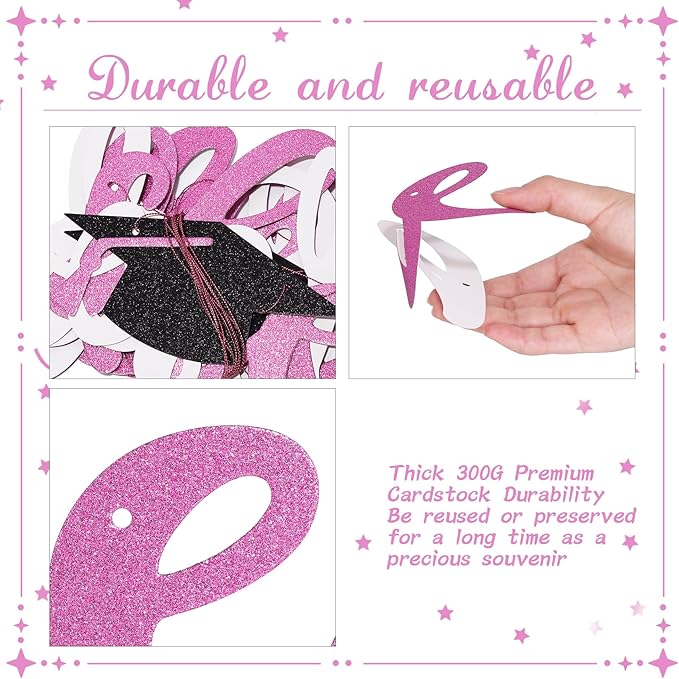 She Believed She Could So She Did Banner - Pre-Strung Glitter Graduation Decorations 2026 for Women Girls, Inspirational Grad Party Supplies, Class of 2026 College High School Masters PhD Decor (Pink )