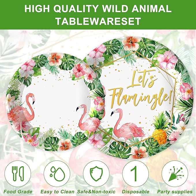 120 Pcs Flamingo Birthday Party Supplies Tropical Luau Hawaiian Party Decorations Disposable Tableware Set Plate Cup Napkin Knives Fork for 20 Guests