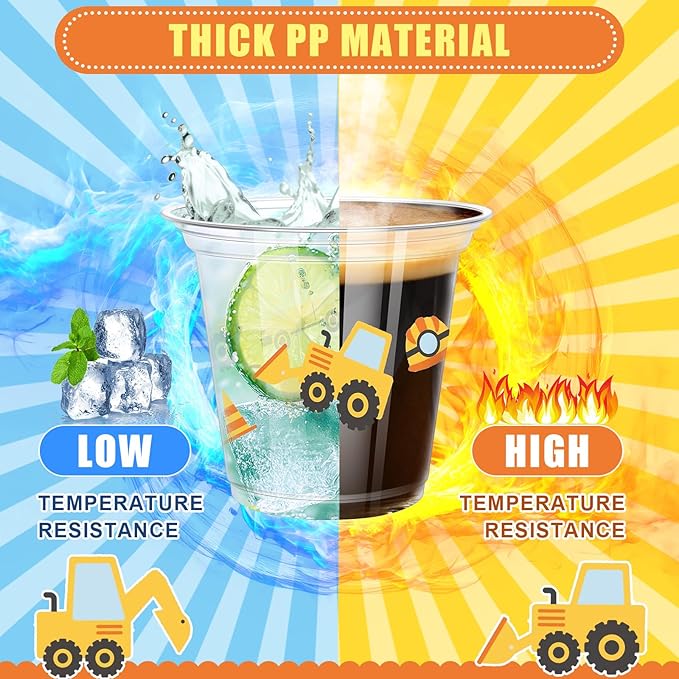 50 Pcs Construction Theme Birthday Party Supplies 9oz Construction Cups Bulk Plastic Disposable Dump Truck Cups Snack Bowls for Ice Cream Holiday Favors