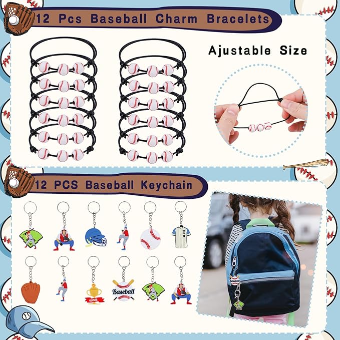 Gifts2U Baseball Party Favors Supplies, 146 Pcs Baseball Themed Goodie Bags Stuffers with Bracelets, Tattoos, Stickers, Mini Ball and Cars Toys, Gifts Bulk for Team Kids Birthday Party