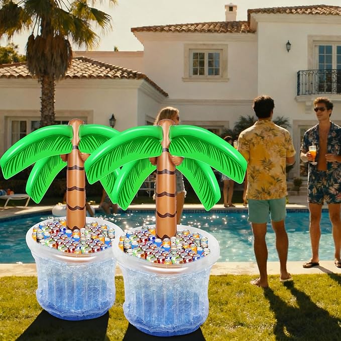 Zcaukya Inflatable Palm Tree Cooler, 60" Blow Up Palm Tree Cooler for Tropical Party Decorations, Hawaiian Party Supplies Pool Decorations
