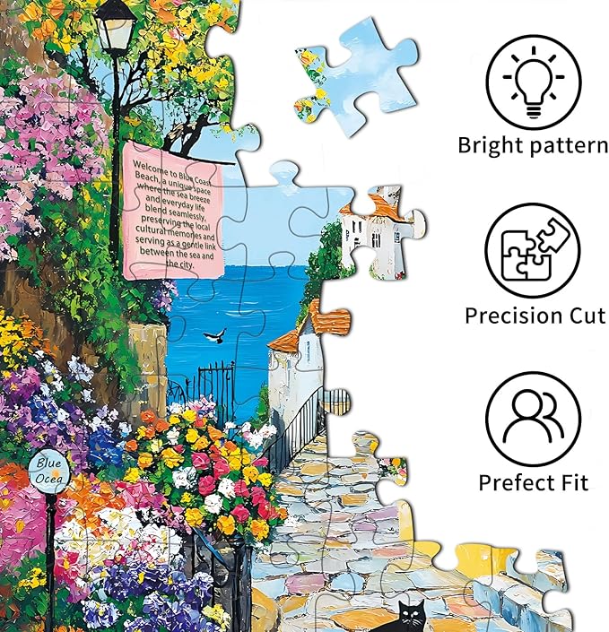 1000 Piece Puzzles for Adults, Landscape Puzzle, Charming Coastal Path Jigsaw Puzzle 1000 Pieces for Adults Seniors, Fun Decor Challenging Family Games Holiday Party Gifts -1:1 Poster