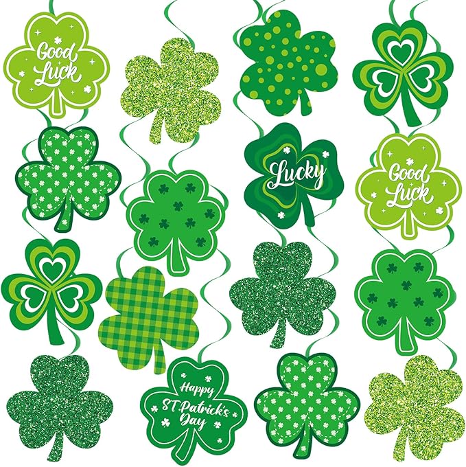 40Pcs St Patricks Day Shamrock Hanging Swirls Decorations, Lucky Irish Clover Hanging Streamer St Patricks Day Ceiling Decorations for Irish Saint Patrick Party Decor Supplies