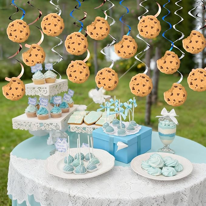 Pajean Cookie Party Decorations Chocolate Chip Cookie Hanging Swirls Paper Cutouts Ceiling Streamers for Street Theme Birthday Baby Shower Party Decorations Supplies