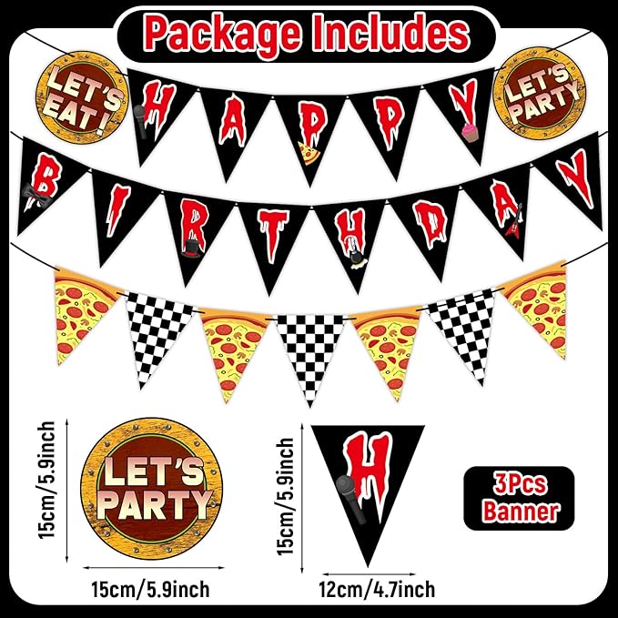 Night Party Decoration Horror Game Happy Birthday Banner Pre-Strung Black White Checkered Pizza Pennant Banner Flags Video Game Bunting Garland for Spooky Creepy Bear Themed Birthday Party Supplies