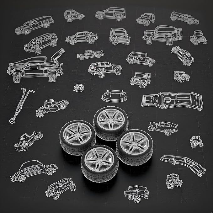4 Pcs Toy Car Black Tires,48mm Simulation Rubber Wheel Tire Wheel Toy Model DIY RC Spare Parts Easy Installation Small in Size,Tire and Wheel Sets,Remote and App Controlled Vehicles and Parts