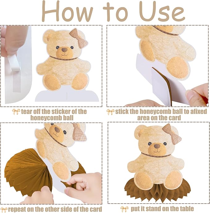 9pcs Teddy Bear Honeycomb Centerpieces Teddy Bear Birthday Decorations Bear Themed Table Decorations for Kids Teddy Bear Themed Birthday Party Gender Reveal Party Supplies