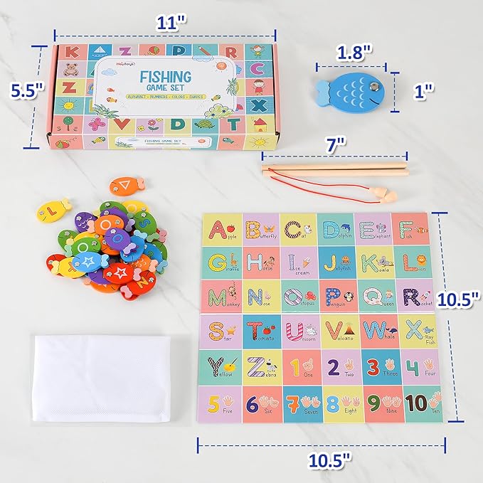 Haktoys Fishing Alphabet Game for Toddlers and Kids Learn ABCs Numbers Colors and Shapes Magnetic Fishing Toy Montessori Educational Learning Game