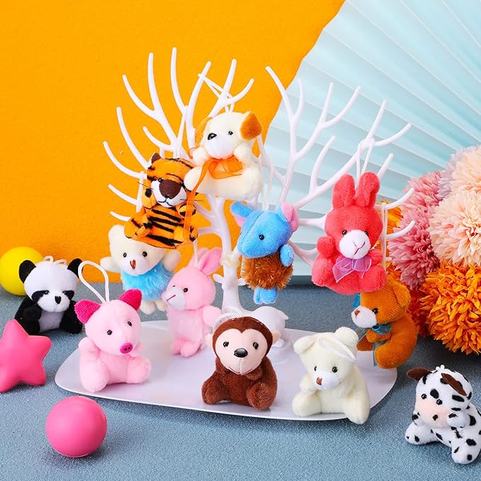 60 Pack Mini Stuffed Animal Bulk Small Plush Animal Toys Miniature Stuff Animal Keychain Set for Easter Egg Party Favors, Valentine s Day Gift, Goodie Bag Fillers, Carnival Prizes, Classroom Rewards