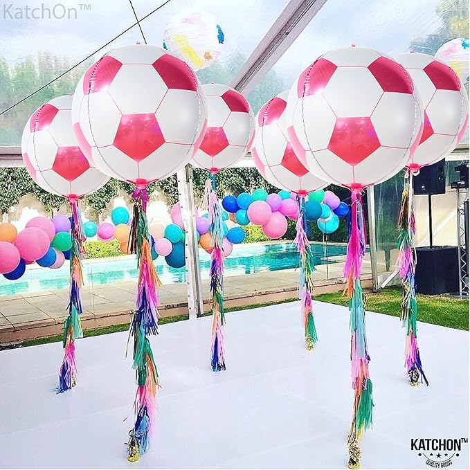 Katchon, Huge Pink Soccer Balloons - 22 Inch, Pack of 6 | Soccer Birthday Party Decorations, Sports Themed Party Decorations | soccer decorations for Party With Pink and White balloons