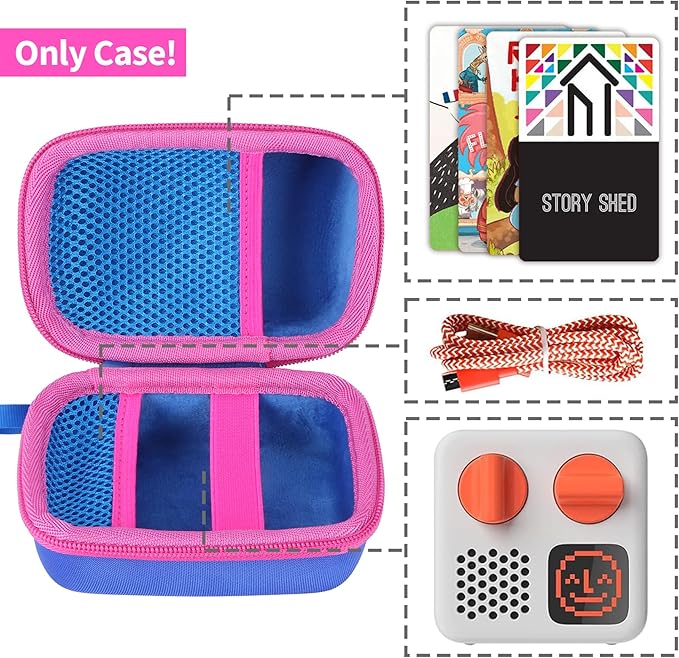 Storage Case Compatible with Yoto Mini Kids Audio Player Travel Device Plays Stories Music Podcast Radio Speaker (Blue + Rose red Zipper)