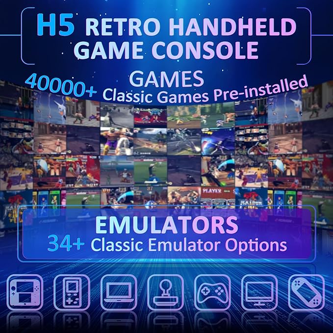 H5 Retro Gaming Console, 5.0 Inch IPS HD Screen Handheld Game Console, 256GB TF Card Build-in 40000+ Classic Games, Portable Video Arcade Support 34+ Emulators with 4000mAh Battery, Black
