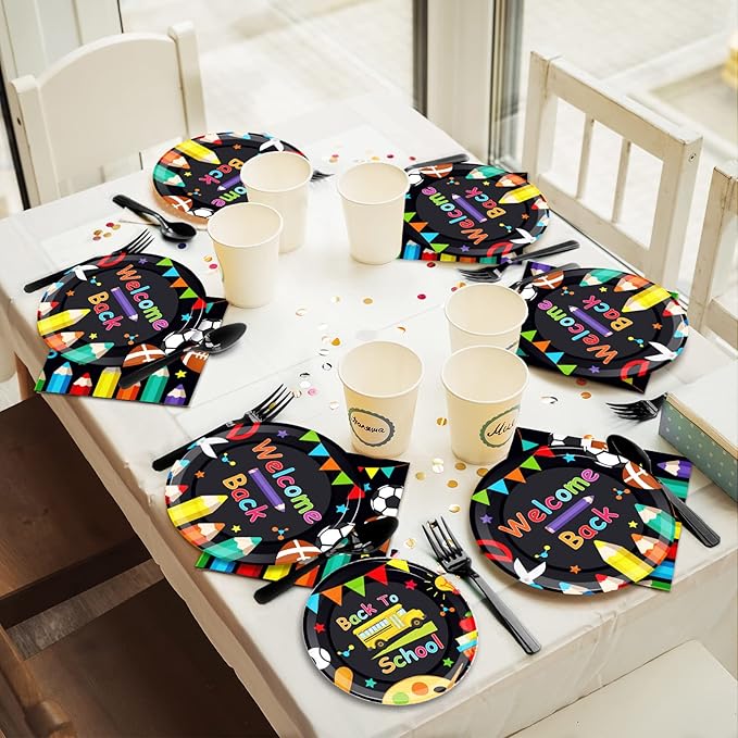 gisgfim 96 Pcs Back to School Party Plates and Napkins Party Supplies School Season Tableware Set Back to School Party Decorations Favors for Kids Serves 24