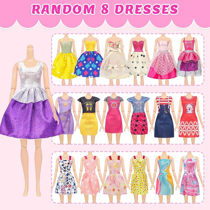 75 Pcs Doll Clothes and Accessories Gift Box Package,5 Wedding Gowns 4 Evening Dresses 8 Fashion Dresses 3 Set Casual Outfit, 2 Swimsuit,30 Hanger 20 Shoes 10 Accessories for Girls 3-10 years old Gift