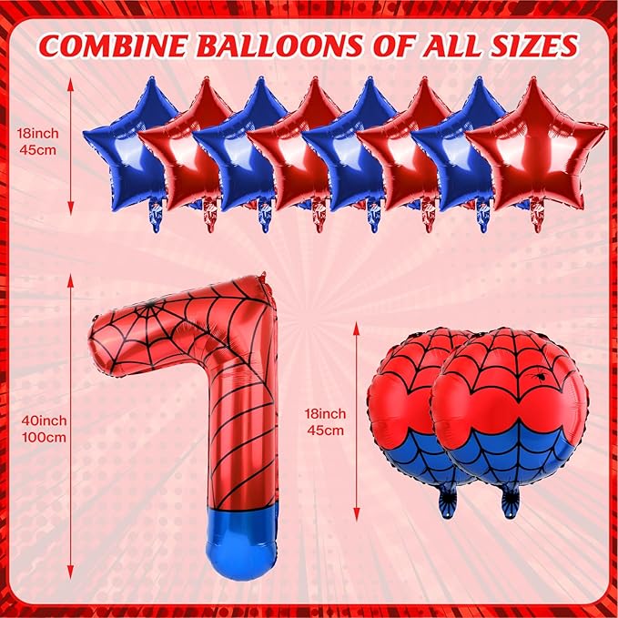 40 Inch Spider Theme Number Balloon, Number Block Foil Number 7 Balloons Large Big Numbers Helium Balloon for Girls Boys 7th Birthday Theme Party Decorations (Number 7)
