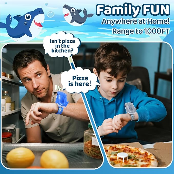 Vvinca Shark Walkie Talkies for Kids 2 Pack - Shark Toys for Boys Girls Age 3-5 5-7 8-12 Birthday Gifts for Toddlers Adjustable Strap Long Range Clear Sound Camping Outdoor Games
