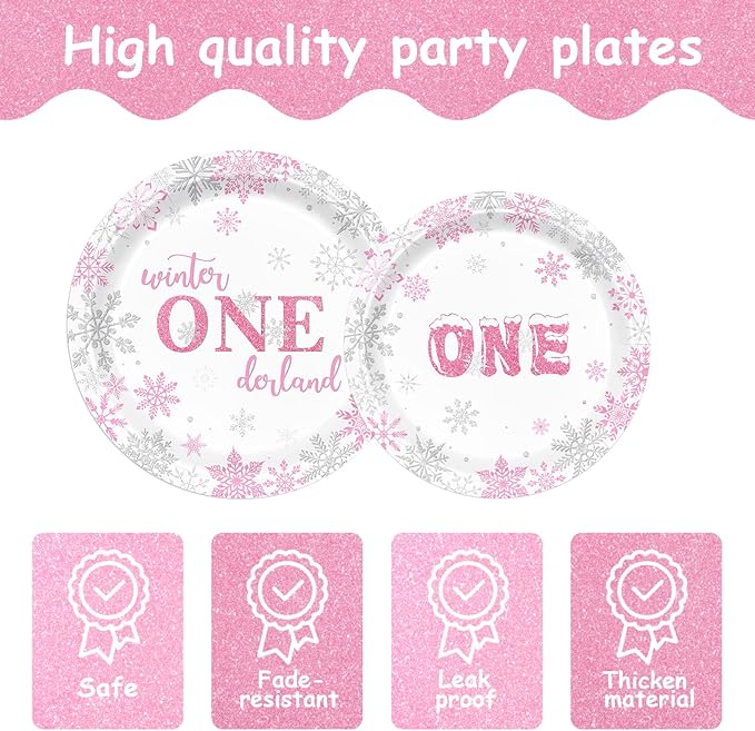 168pcs Winter Onederland Party Supplies Pink and Silver Snowflake Plates Napkins Disposable Tableware Set Paper Cups Winter Onederland 1st Birthday Party Supplies for Girls Birthday Decor Serves 24