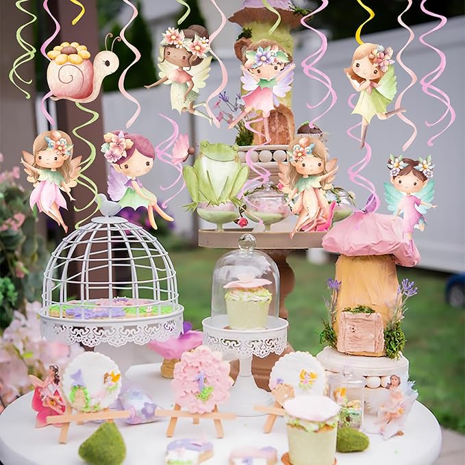 Fairy Hanging Swirls Fairy First Birthday Decorations 20Pcs Fairy Party Ceiling Streamer for Fairy Birthday Party Supplies Flower Fairy Baby Shower Supplies
