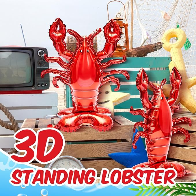 6 Pieces Giant Lobster Crawfish Balloons Simulation Sea Animal Foil Balloons for Birthday Party Decoration Home Office Party Favors Supplies(Vivid)