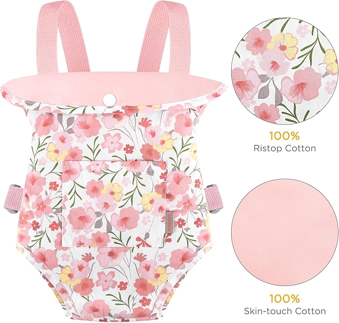 GAGAKU Baby Doll Carrier for Little Girls Baby Carrier for Dolls Reborn Baby Doll Carrier Toddlers 3 Years Old Babydoll Carrier - Pink Rose of Sharon