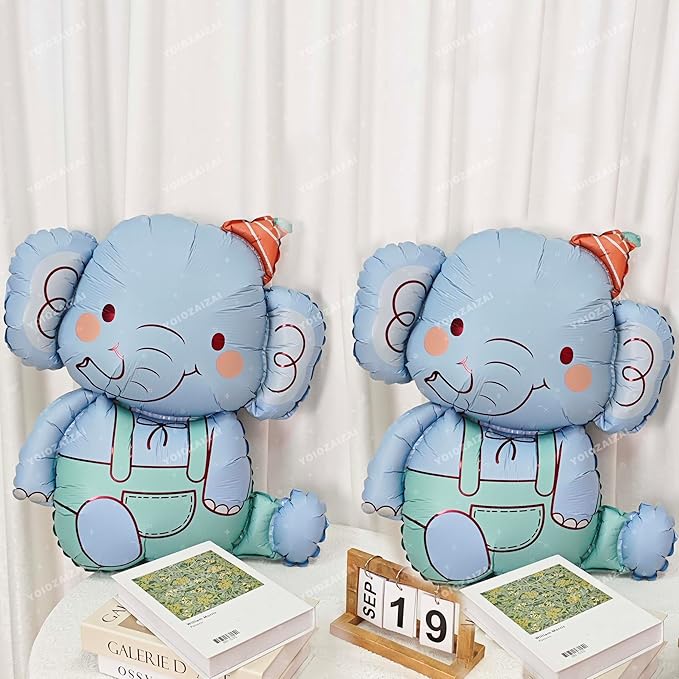 2PCS Elephant Animal Balloon Giant Cute Blue Jungle Safari Animal Birthday Party Foil Balloon For Kids Elephant Wild Zoo Theme Gender Reveal Baby Shower Decoration Supplie